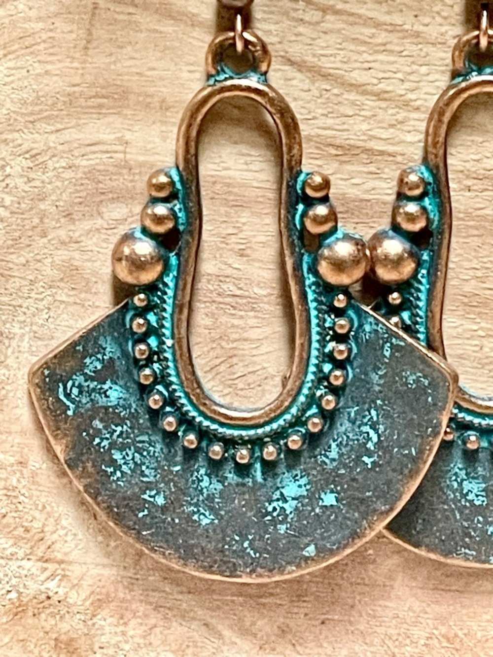 Bohemian Patina Copper Teardrop Earrings - Turquoise Patina - Picture 3 of 3